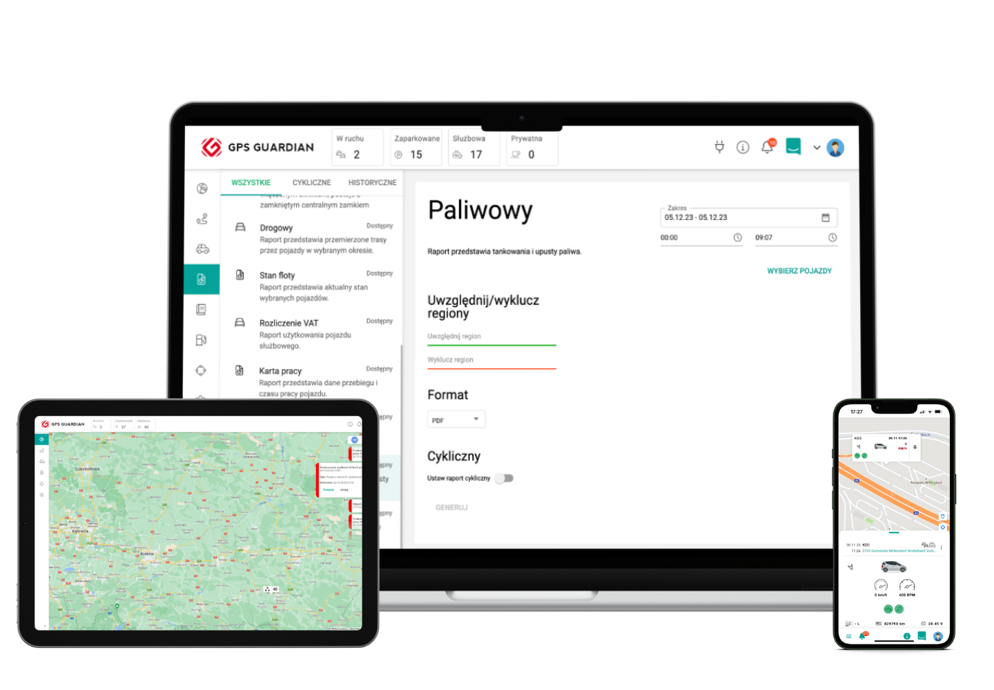Tablet pokazujący widok raportów w aplikacji